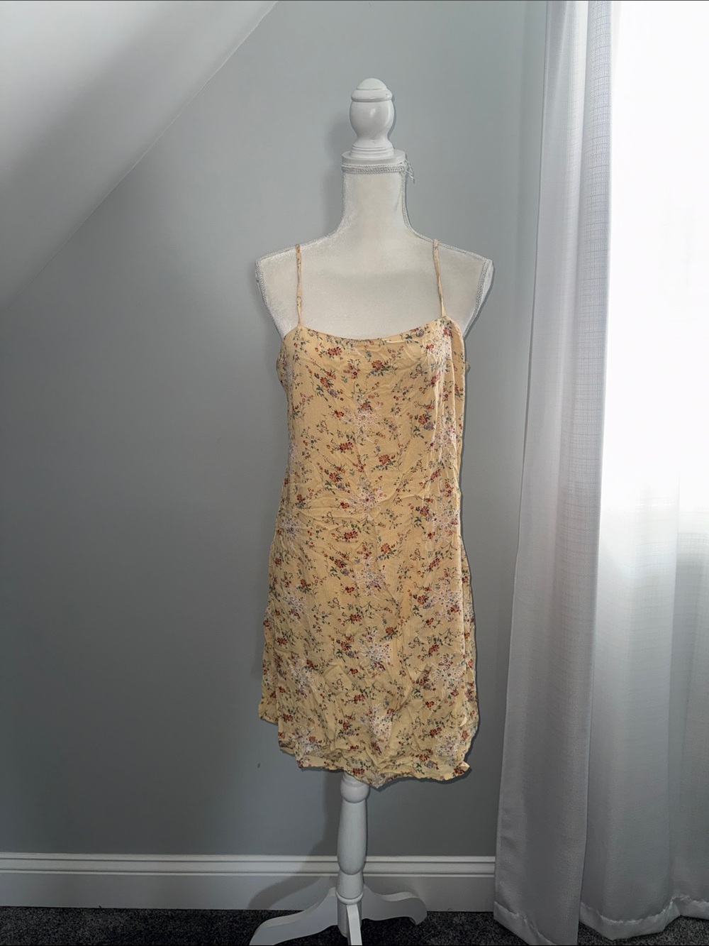 American Eagle Outfitters Yellow Floral Slip Dress with Thin Straps
